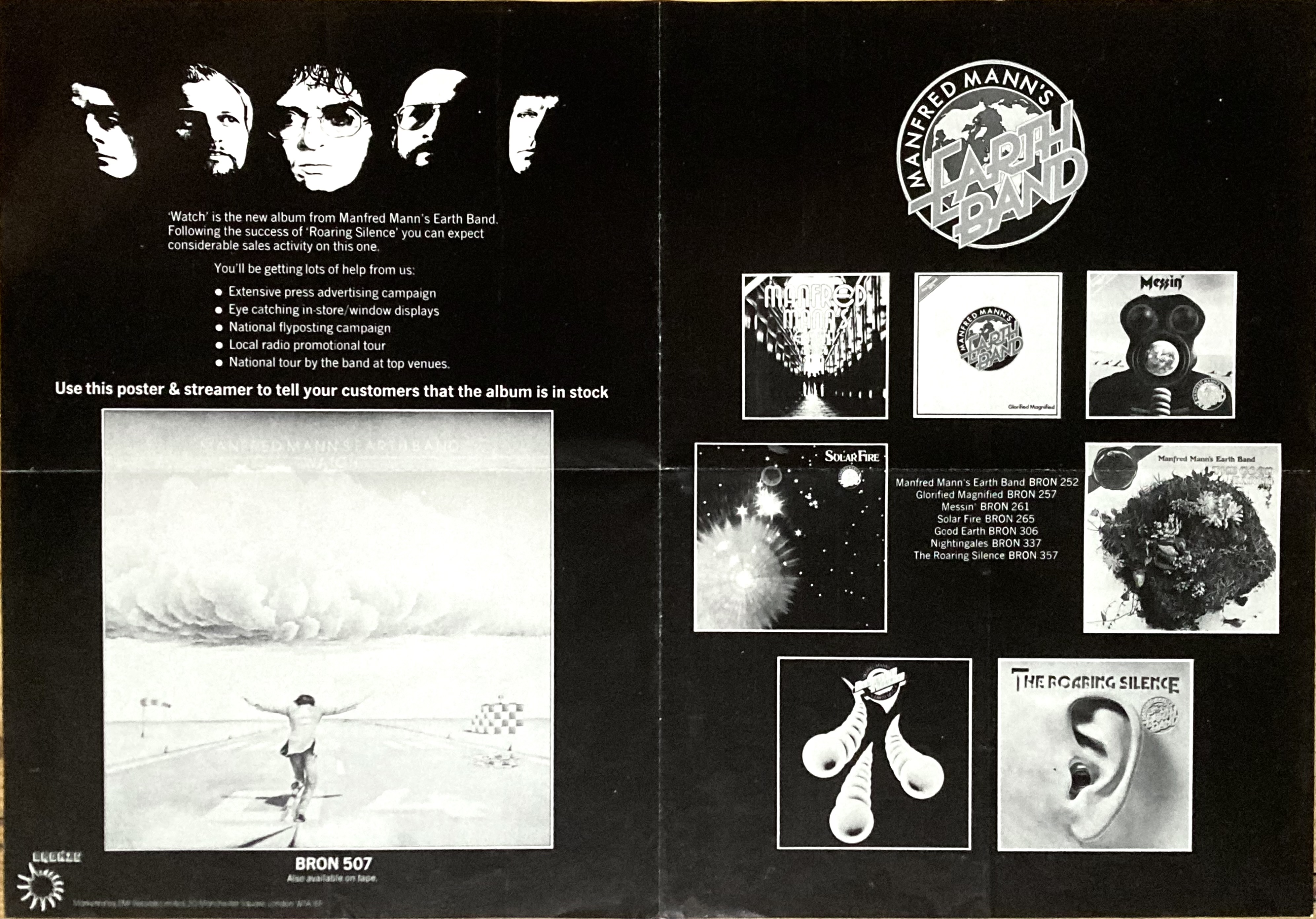 MANFRED MANN'S EARTH BAND - Watch (1977) LP Promoaffisch - 2