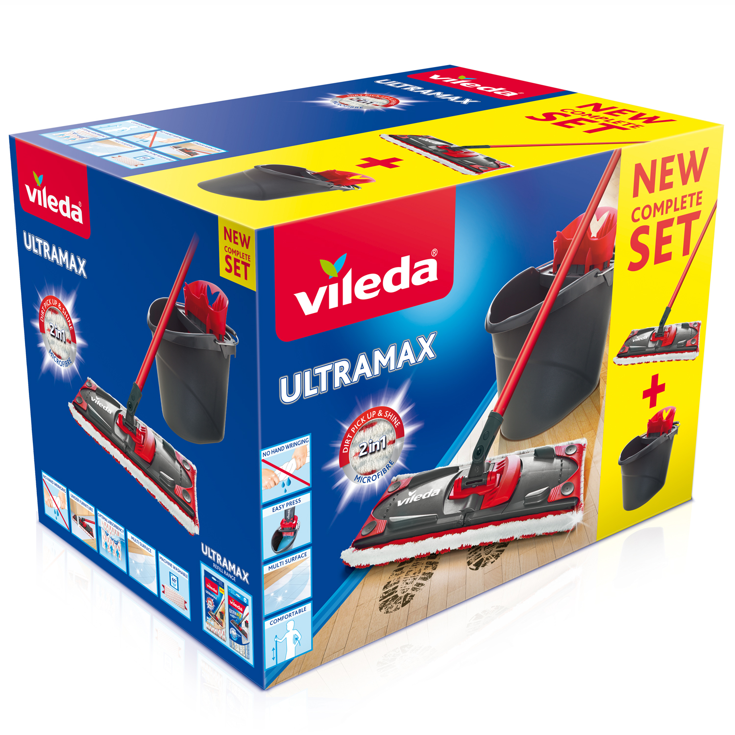 VILEDA Mopp Ultramax mikrofibermopp med hink & urvridare - 2