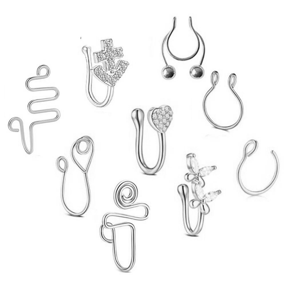 9 st pack mix Näsring fake Öronpiercingar