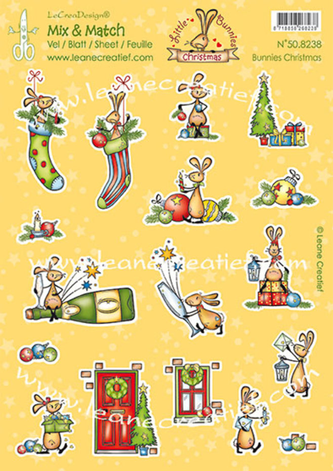 Mix & Match Bunnies Christmas A4 Decoration Sheets (1pcs) 