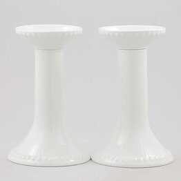 Hertha Bengtson (Tiara 1950s) Two White Candleholders with Relief Decor 15 cm