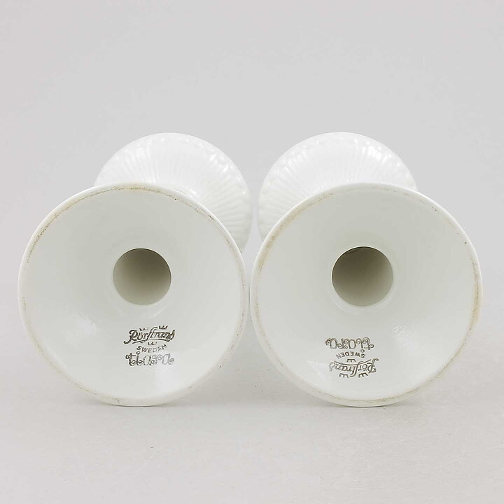 Hertha Bengtson (Tiara 1950s) Two White Candleholders with Relief Decor 15 cm