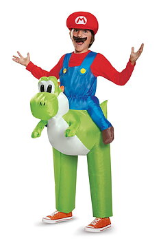 Super Mario Uppblåsbar Utklädning, Mario Riding Yoshi Kid One Size