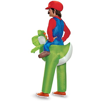 Super Mario Uppblåsbar Utklädning, Mario Riding Yoshi Kid One Size