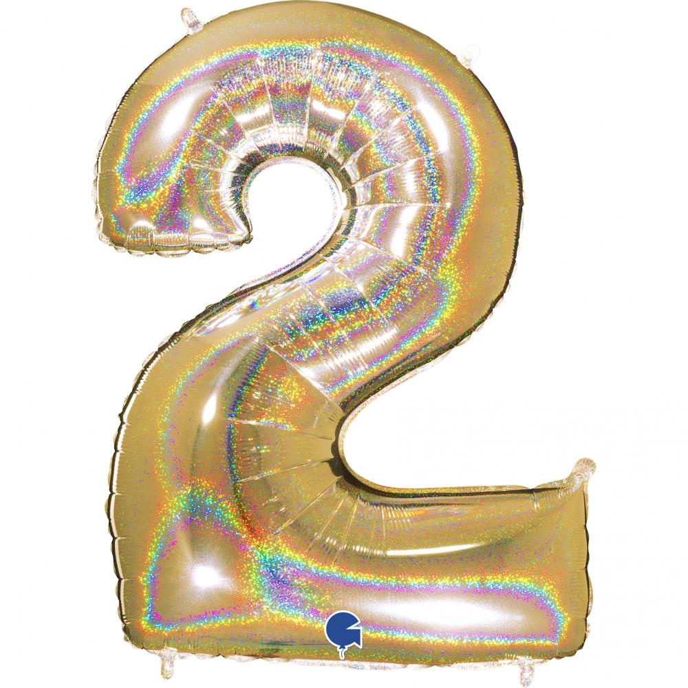 Stor Sifferballong i Folie 2, Glitter Guld