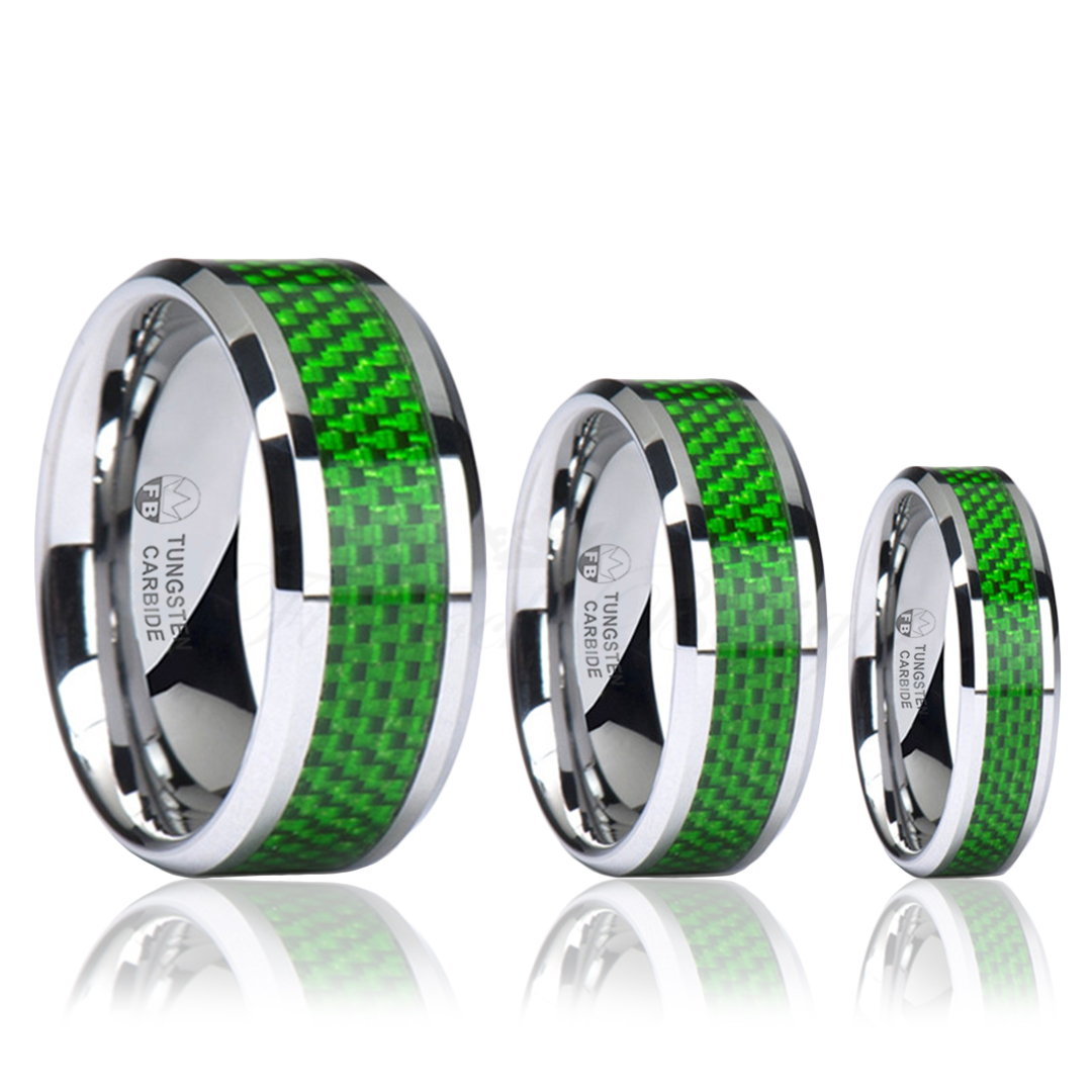 Ring - Tungsten 3D Carbon Fiber Inlay 6mm 8mm - Green Carbon - 3