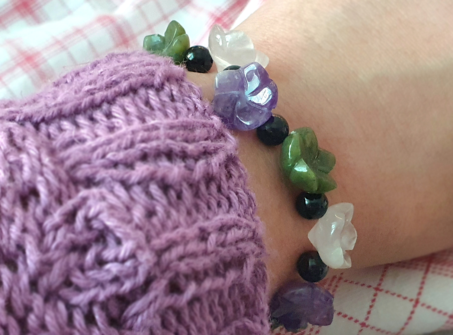 Flower armband mix lila-rosa-grön, 