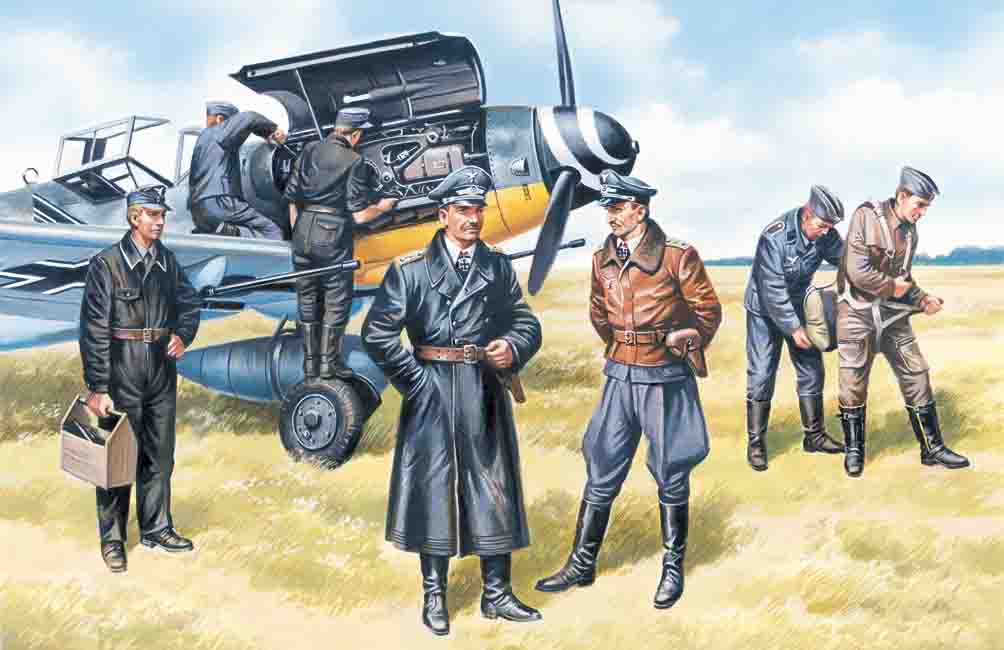 1/48 German Luftwaffe Pilots and Ground Personnel (1939-1945)  (7 figures - 3 pilots, 4 mechanics)