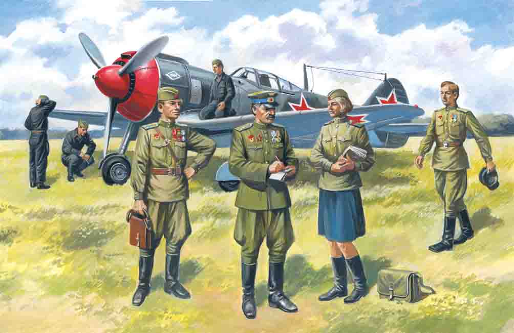 1/48 Soviet Air Force Pilots and Ground Personnel (1943-1945)  (7 figures -  staff officer, 2 pilots, 3 mechanics, military servicewomen)