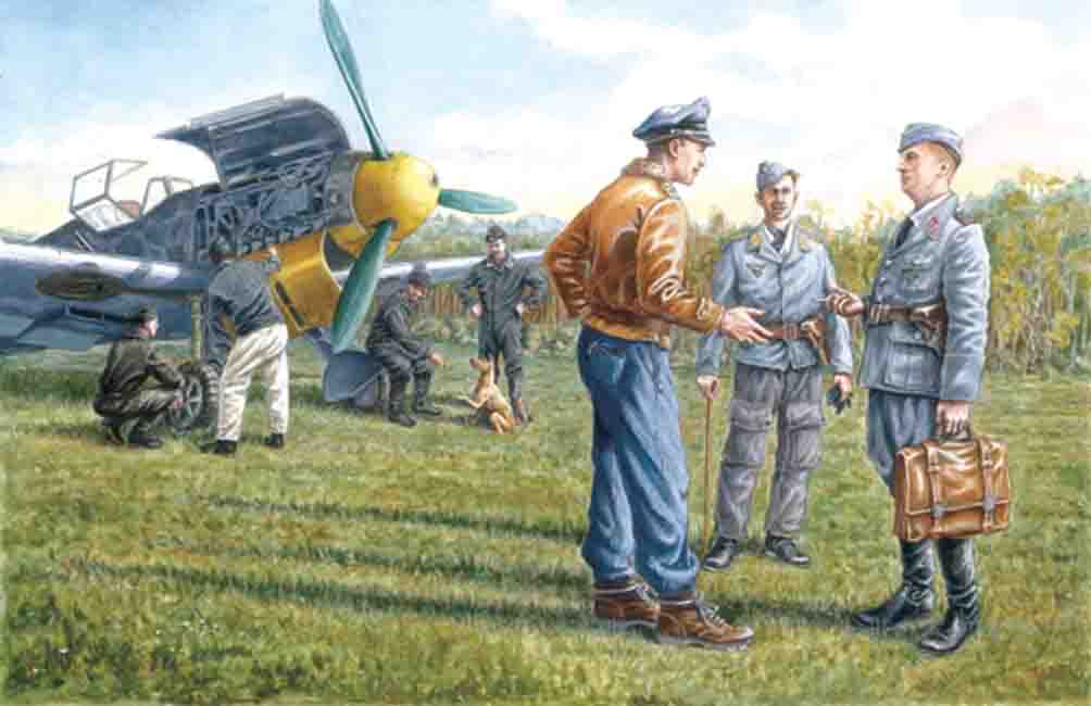1/48 German Luftwaffe Ground Personnel (1939-1945)  (7 figures -  staff officer, 2 pilots, 4 mechanics, and dog figure)