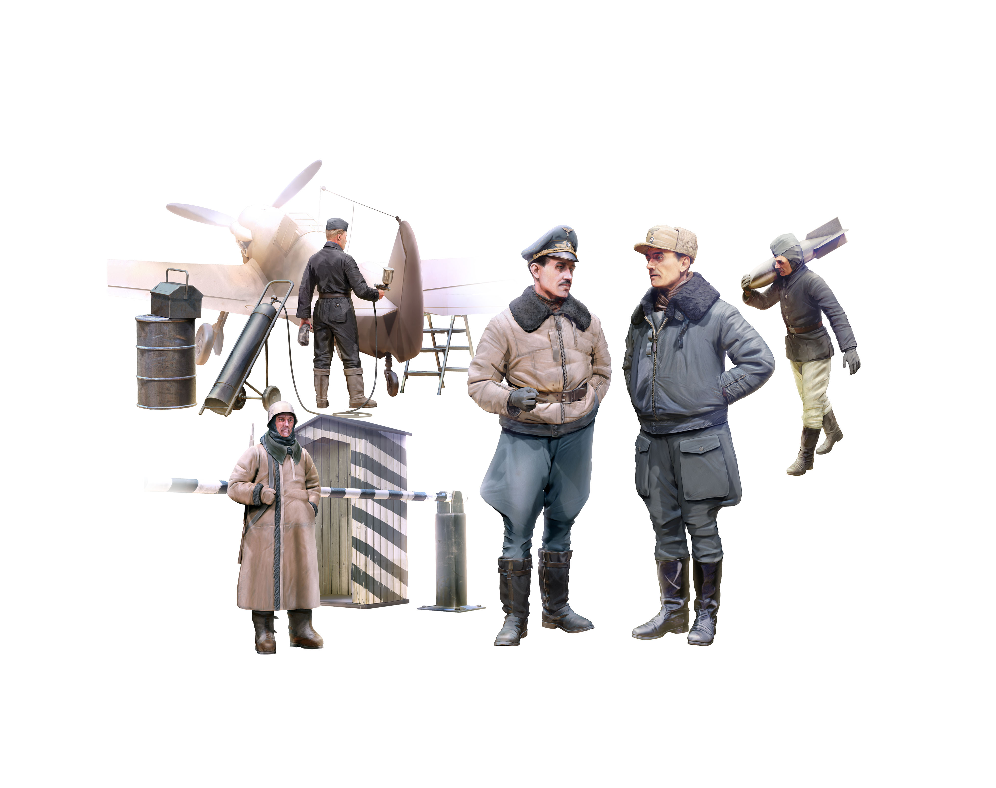 1/48 WWII German Luftwaffe Pilots and Ground Personnel in Winter Uniform (5 figures)
