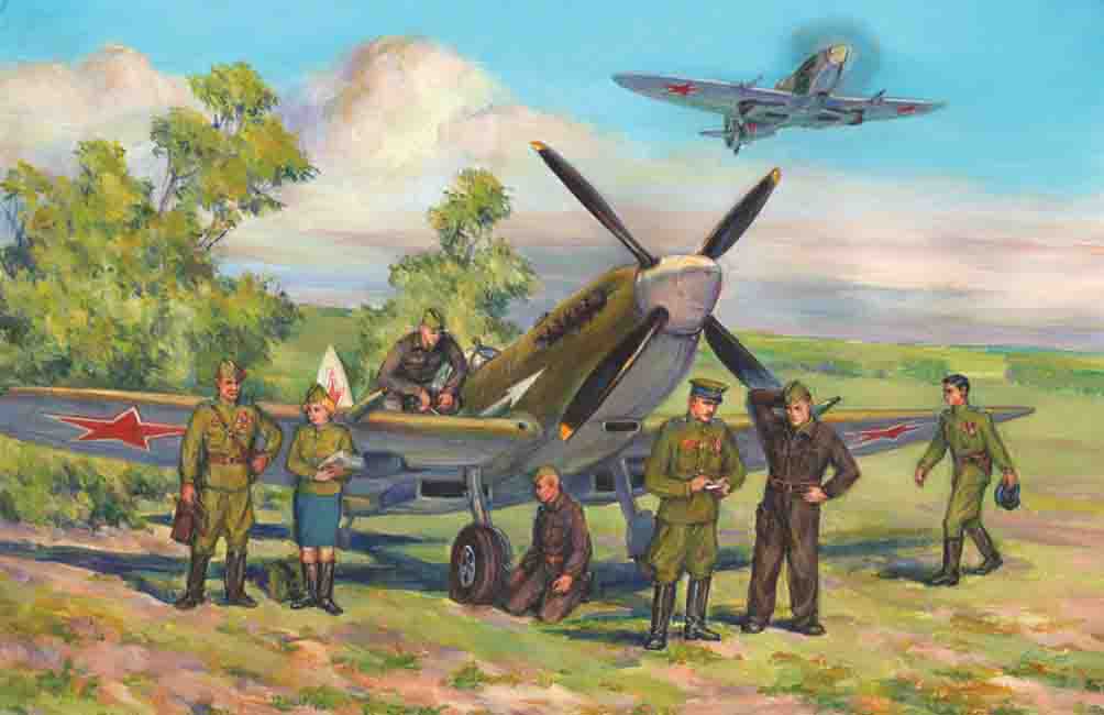 Spitfire LF.IXE with Soviet Pilots and Ground Personnel