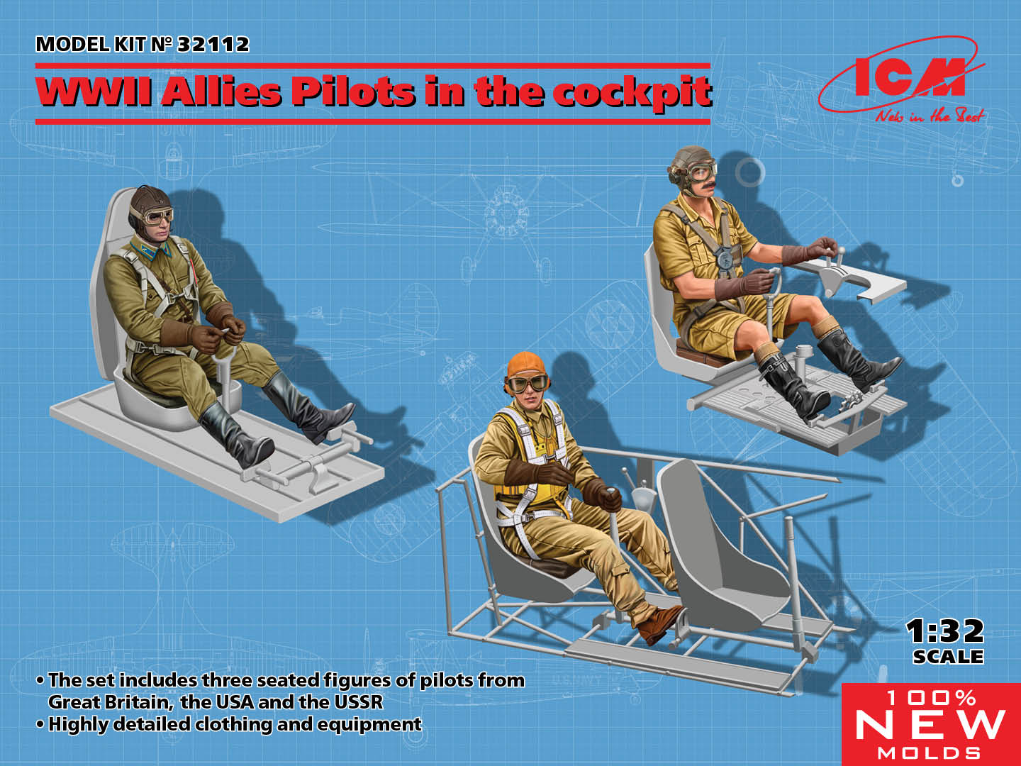 1/32 WWII Allies Pilots in the cockpit (British, American, Soviet)