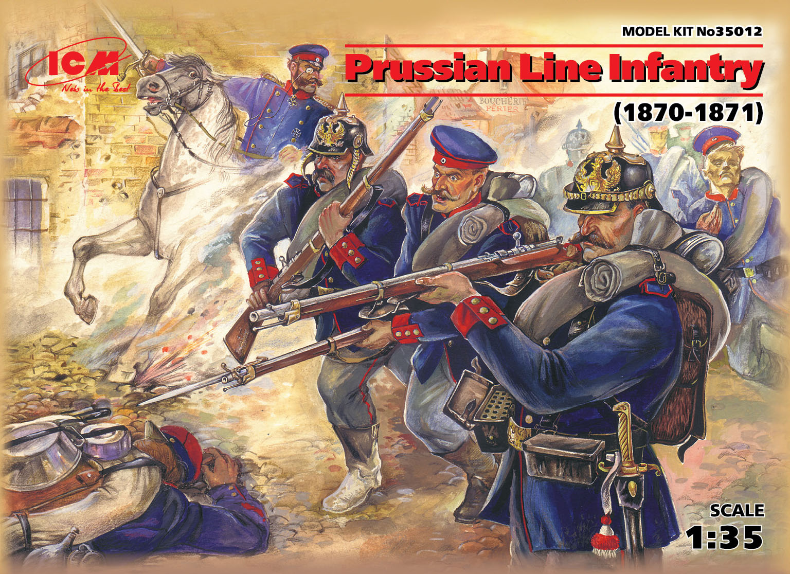 1/35 Prussian Line Infantry (1870-1871) (4 figures - officer on horse, 3 soldiers)