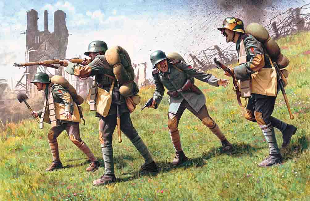 1/35 German Assault Troops (1917-1918) (4 figures - 1 unterofficer, 3 soldiers)