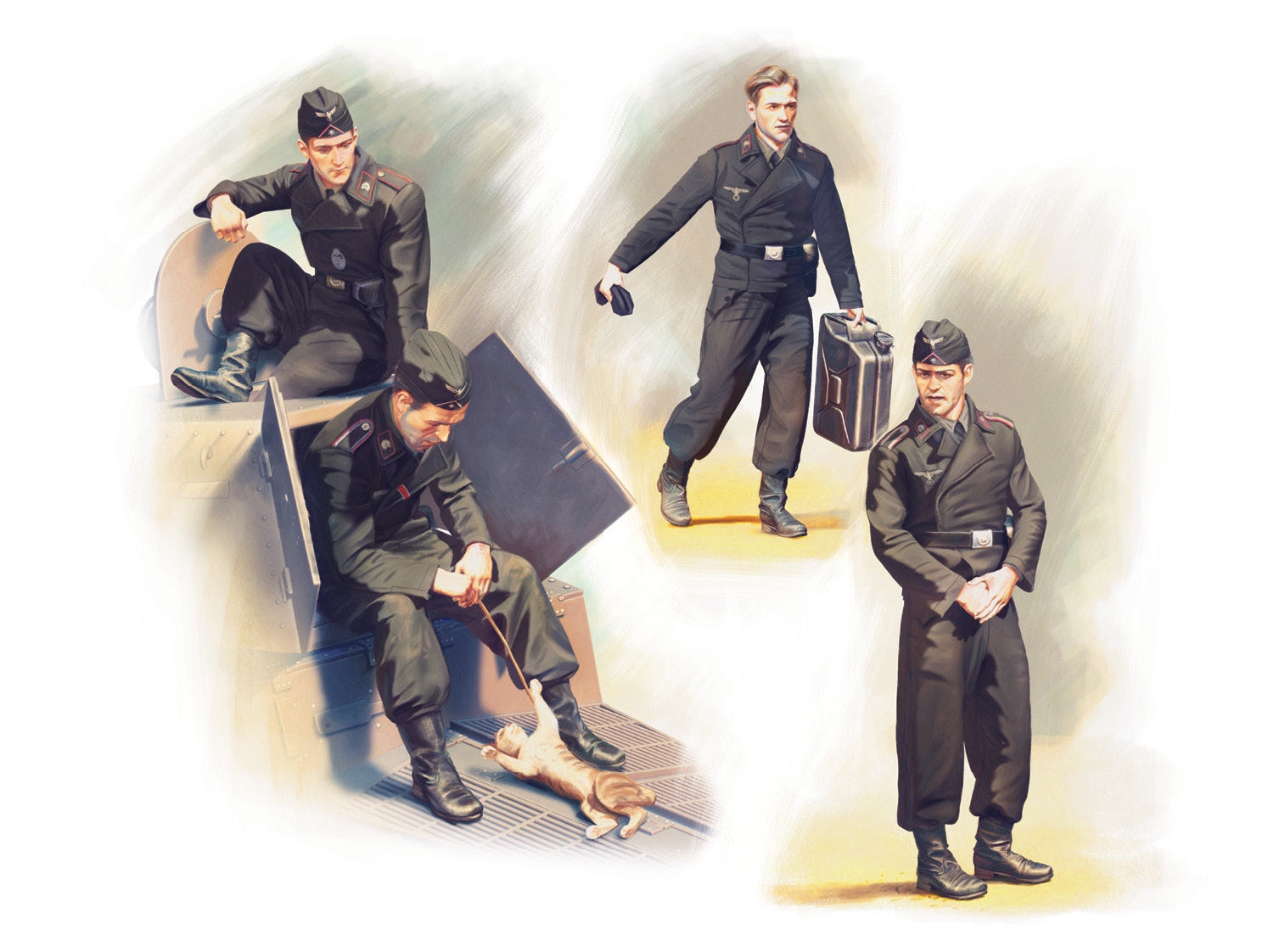 1/35 German Armoured Vehicle Crew (1941-1942) (4 figures and cat)