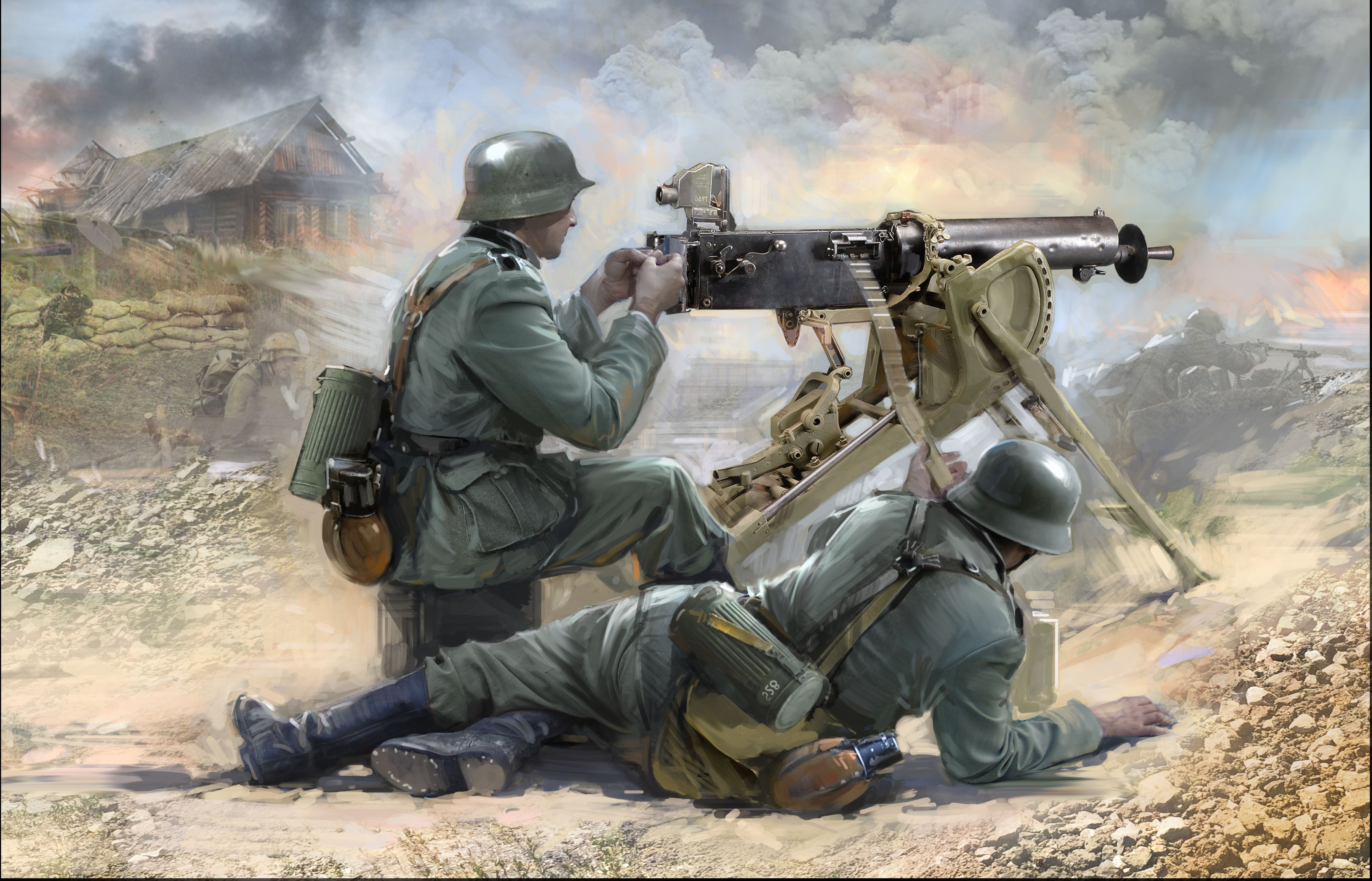 1/35 WWII German MG08 MG Team (2 figures)