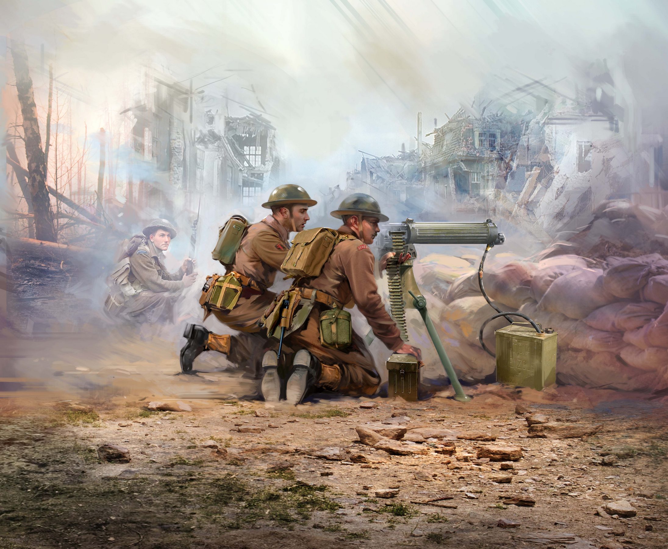 1/35 WWII British Vickers MG Crew (Vickers MG & 2 figures)