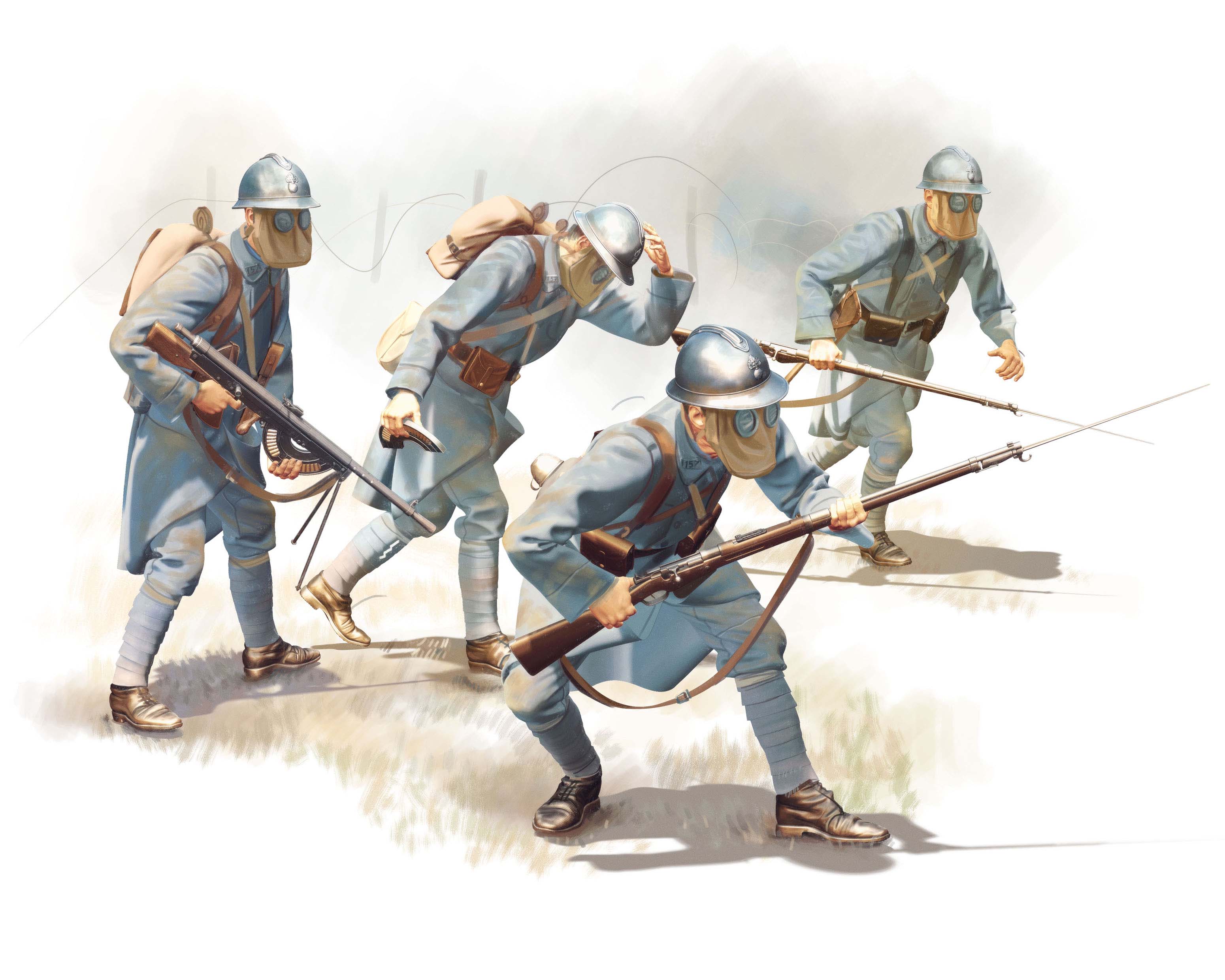 1/35 French Infantry in Gas Masks (1918) (4 figures)