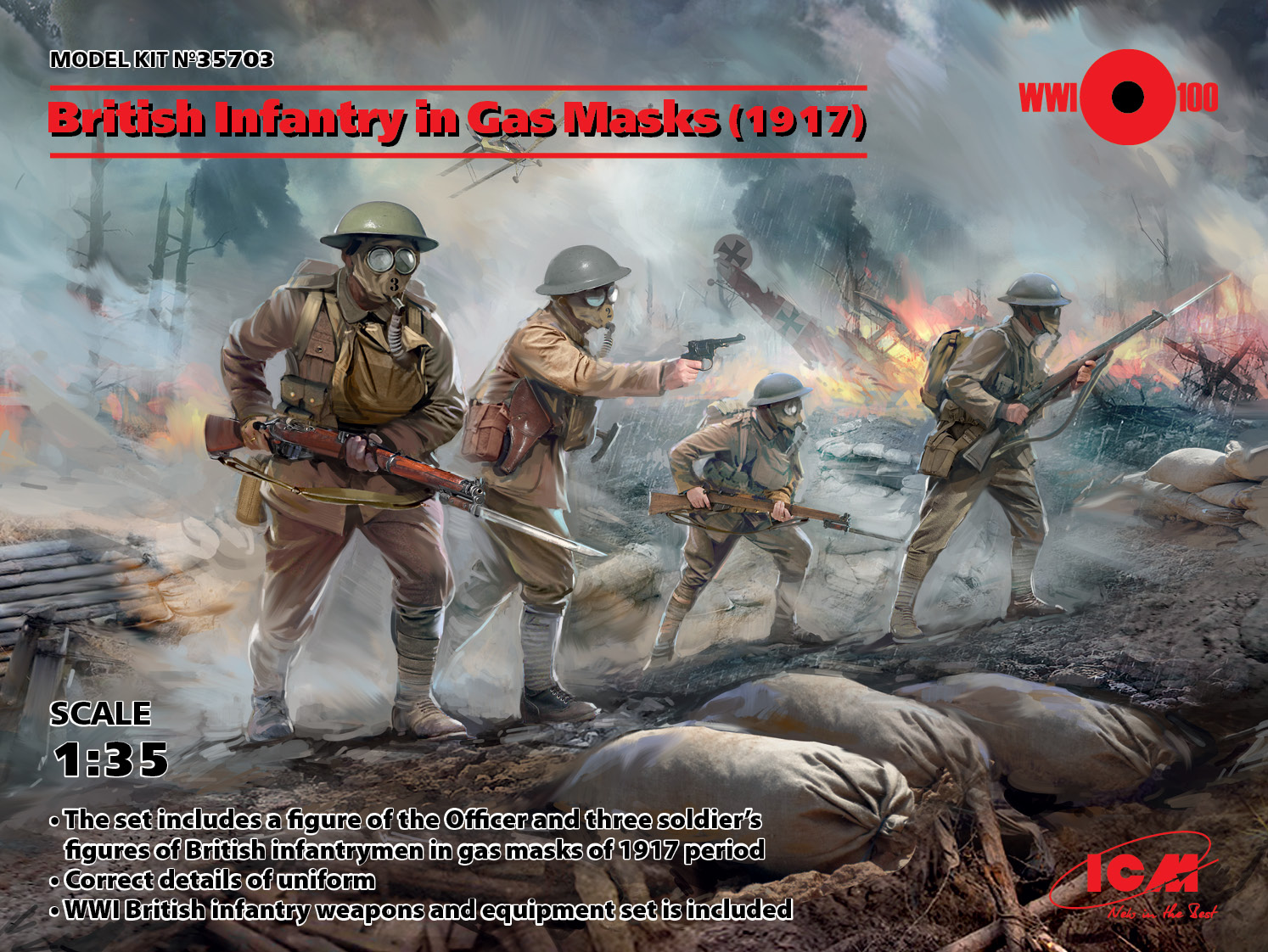 1/35 British Infantry in Gas Masks (1917) (4 figures)