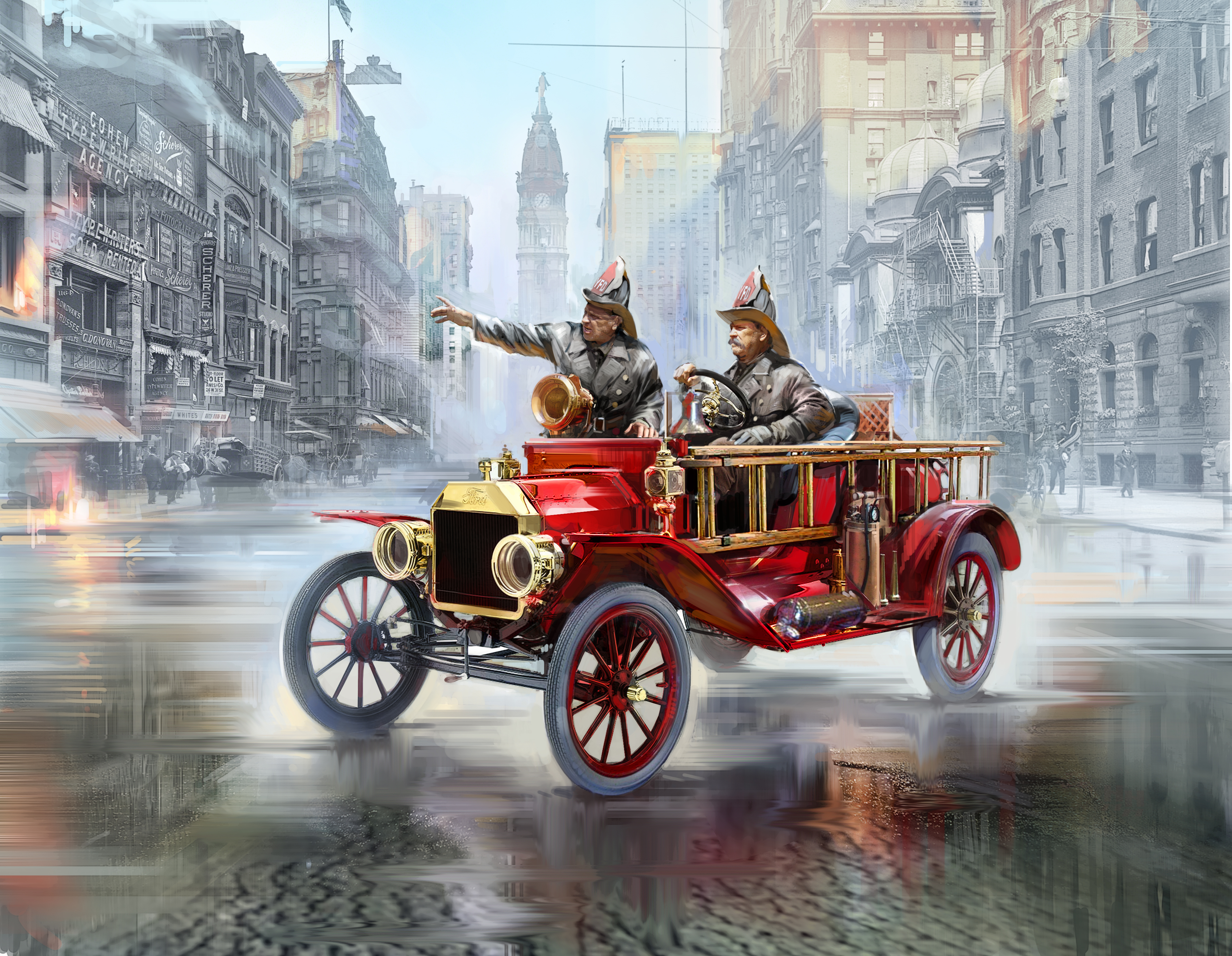 1/24 Model T 1914 Fire Truck with Crew