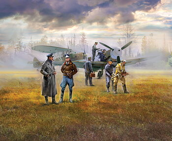 1/48 WWII Luftwaffe Airfield (Messerschmitt Bf 109F-4, Hs 126 B-1, German Luftwaffe Pilots and Ground Personnel (7 figures))
