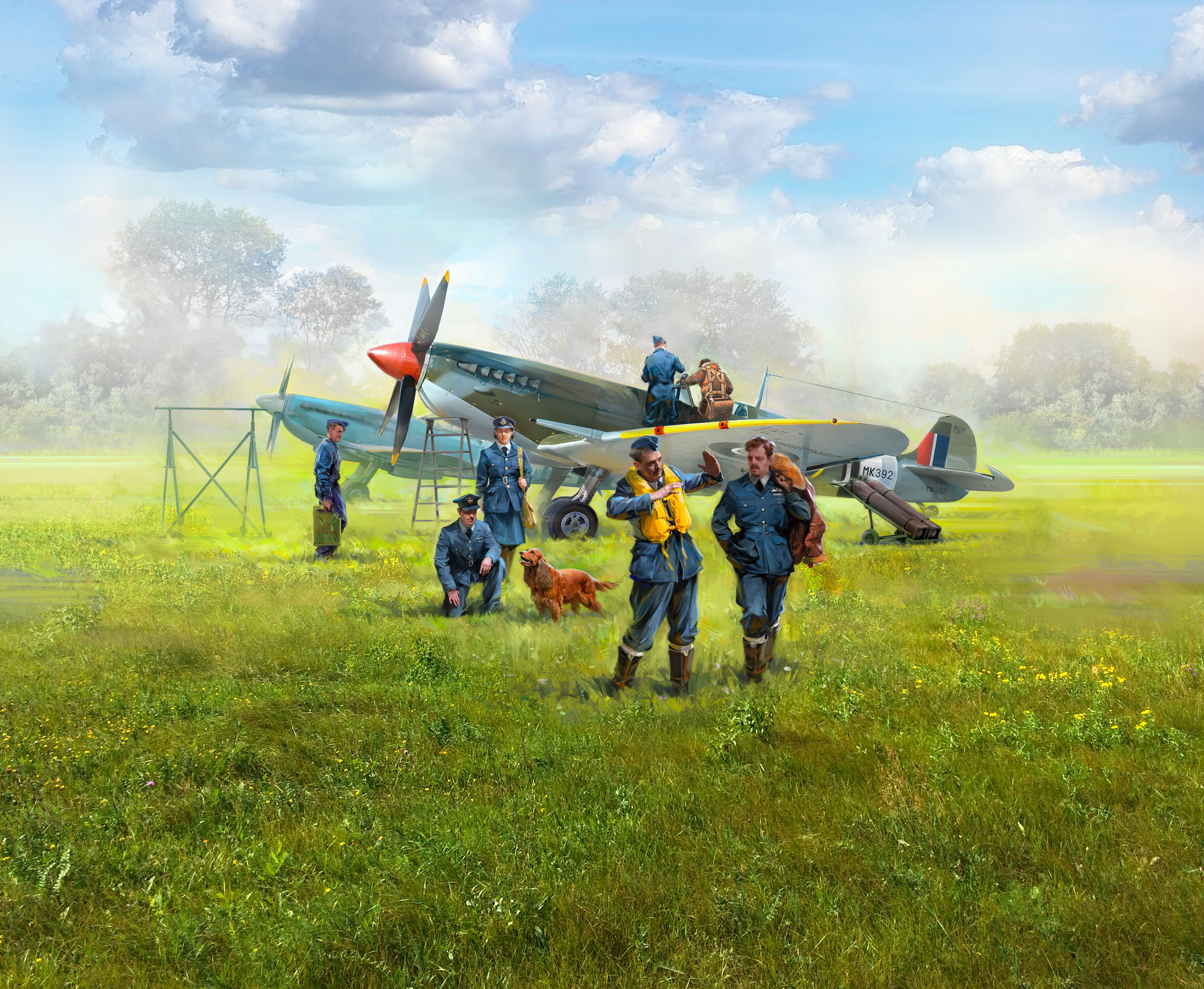 1/48 WWII RAF Airfield (Spitfire Mk.IX, Spitfire Mk.VII, RAF Pilots and Ground Personnel (7 figures))