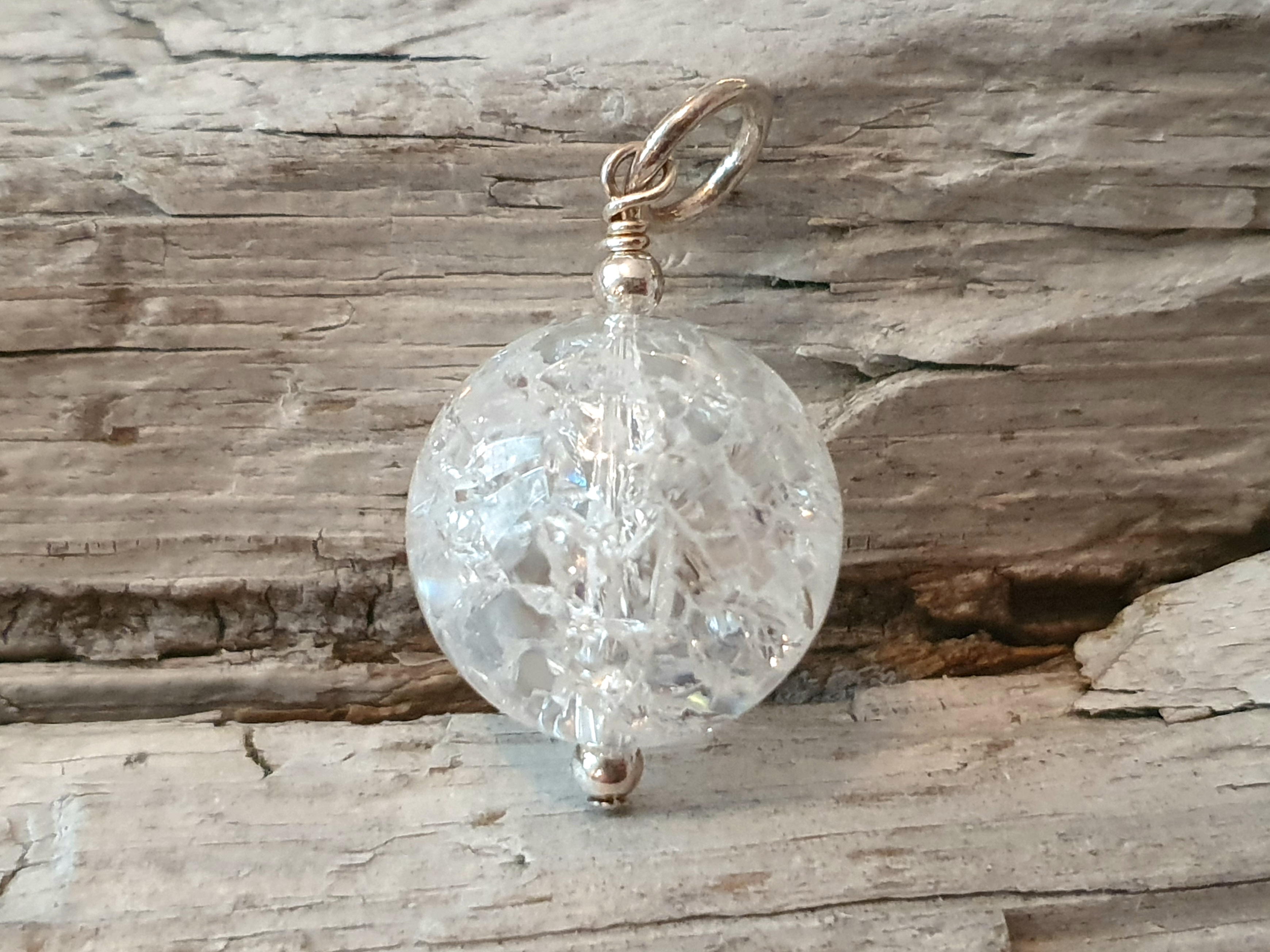 JOD Bubbles: Cracked rock crystal approx. 18mm ball, 925 silver