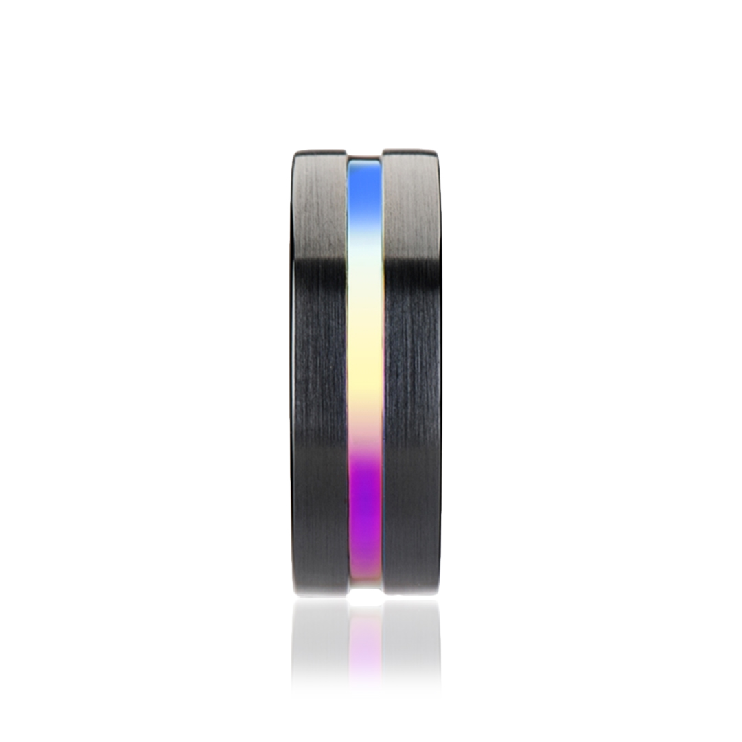 Rainbow - Mattsvart Tungstensring Regnbågsfärgat Inlägg 4mm 6mm & 8mm - 2