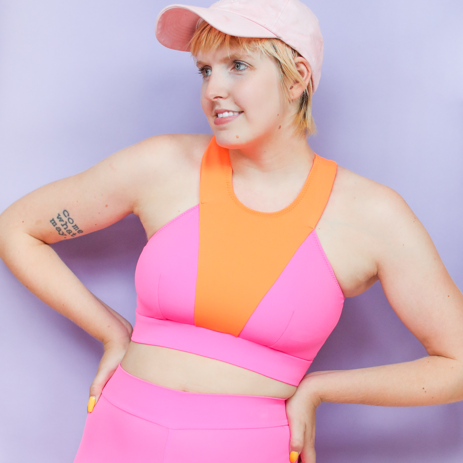 Madalynne x Simplicity 9620 Sports bralette DIY sewing kit; Pink + Orange