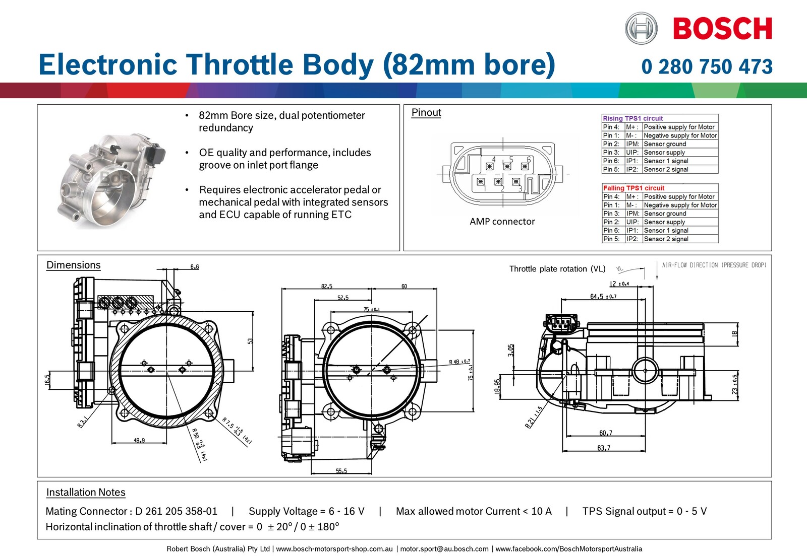 E-Gas-spjäll Ø82mm CC 75x75mm cc Bosch - 2