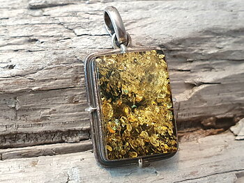 Bärnsten, hänge 925-silver ( beh/grön )
