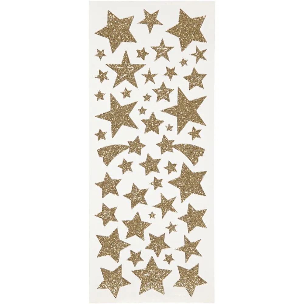 Glitterstickers - 10 x 24 cm - guld - Stjärnor - 2 ark