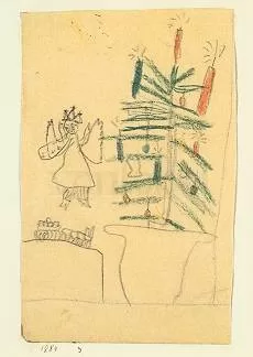 Christmas Tree with Christmas Angel and Train (1884), Postcard