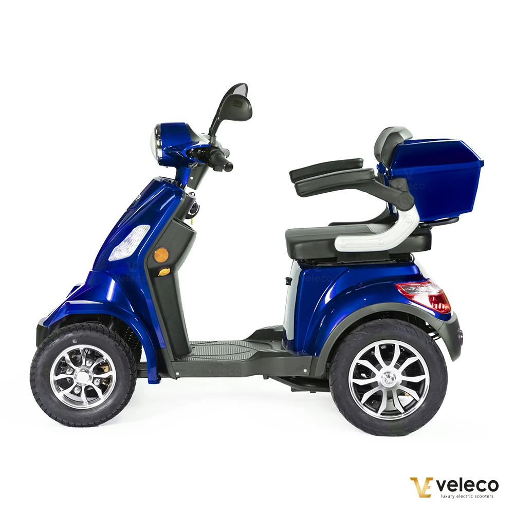Promenadscooter bäst i test med litiumjonbatteri även kallad permobil eller promenadskoter blå 1000W fyrhjulig promenadscooter Faster från sidan