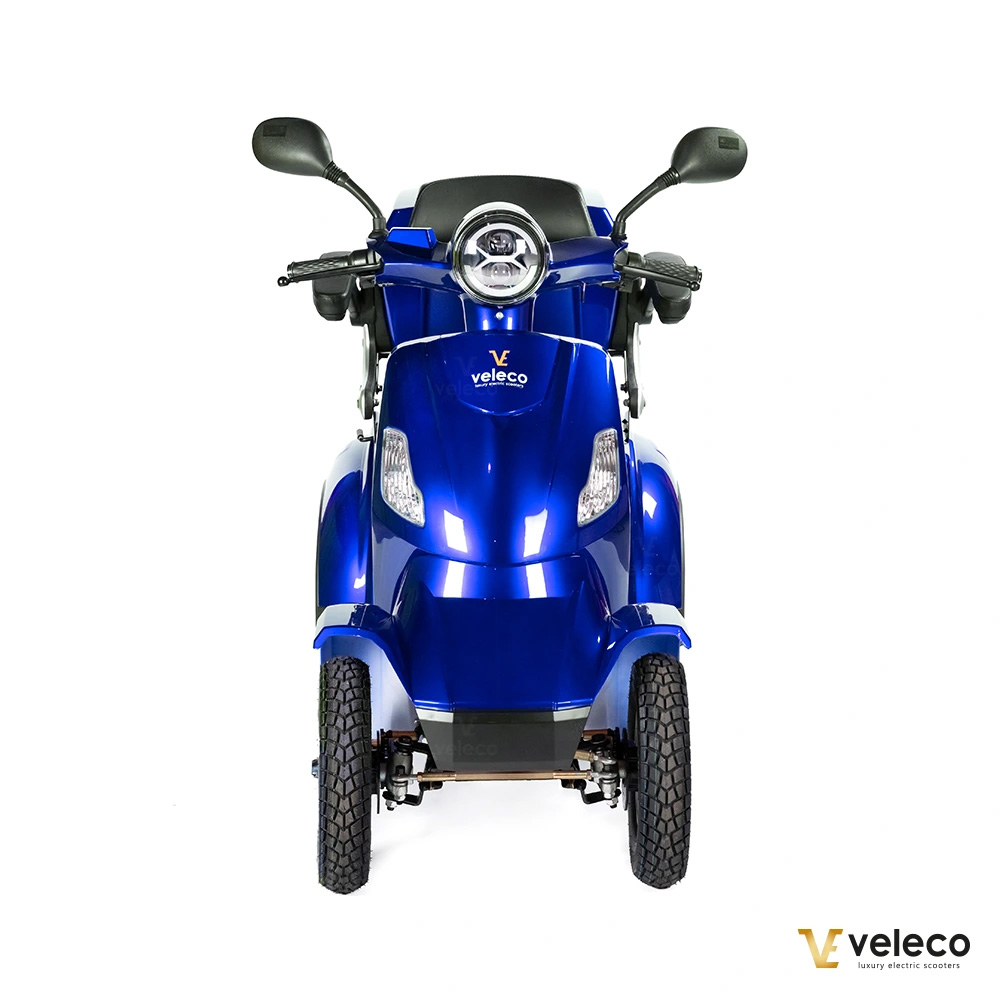 Promenadscooter bäst i test med litiumjonbatteri även kallad permobil eller promenadskoter blå 1000W fyrhjulig promenadscooter Faster framifrån