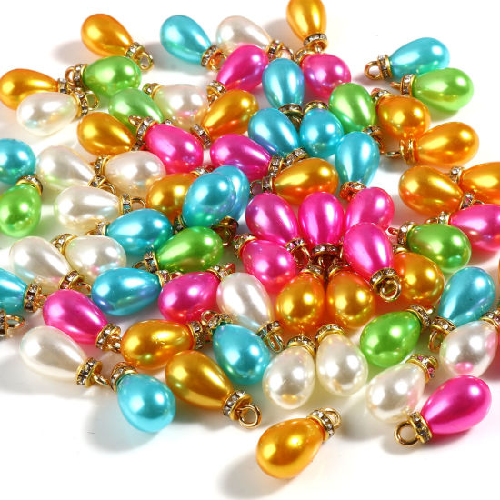 Charm Resin, pearl drop  rhinestone - 2