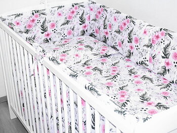 Stor set med sängkläder till spjälsäng, Blommor - Vit(6 delar)