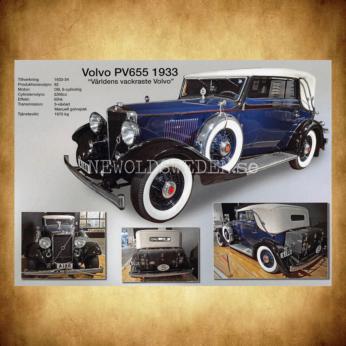 Volvo PV655 1933 Cab - Världens vackraste Volvo - Vykort A5 - 2