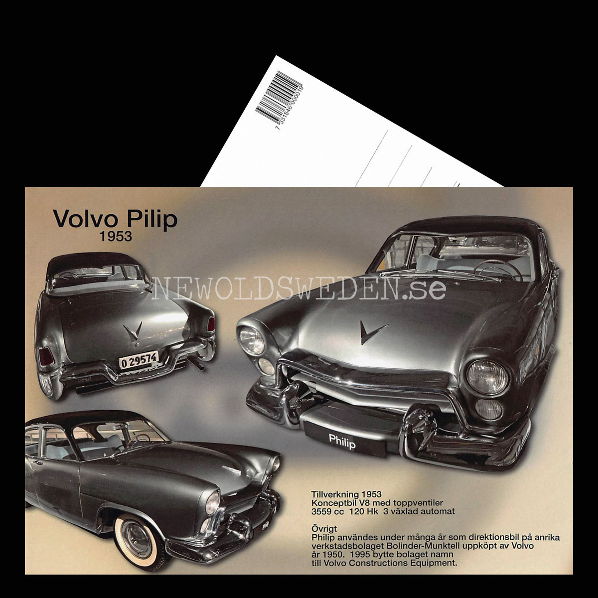 Volvo Philip V8 1953 - Konceptbil Bolinder- Munktell - Vykort A5 - 3