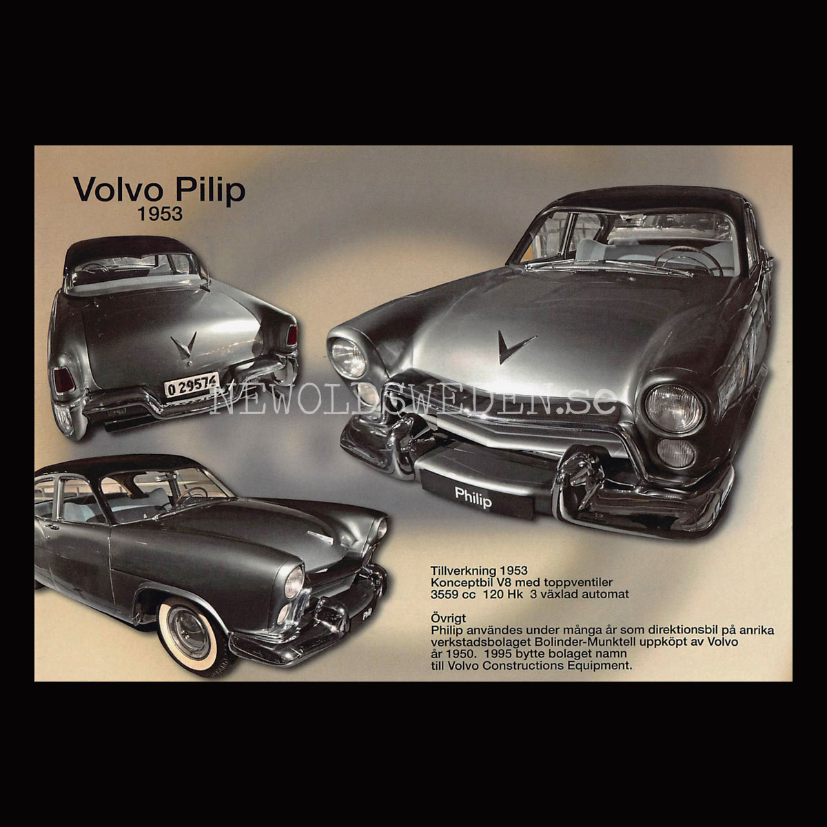 Volvo Philip V8 1953 - Konceptbil Bolinder- Munktell - Vykort A5