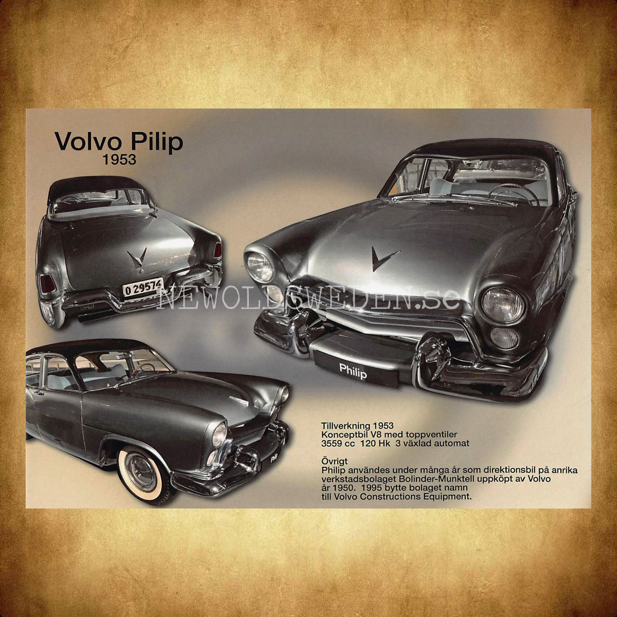 Volvo Philip V8 1953 - Konceptbil Bolinder- Munktell - Vykort A5 - 2