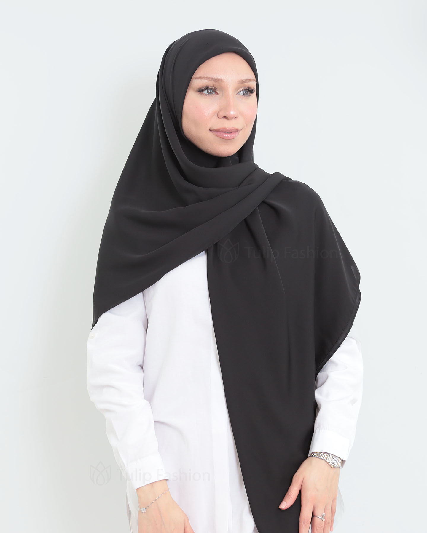 Hijab - Maxi Square Medina Chiffon - Black - 4