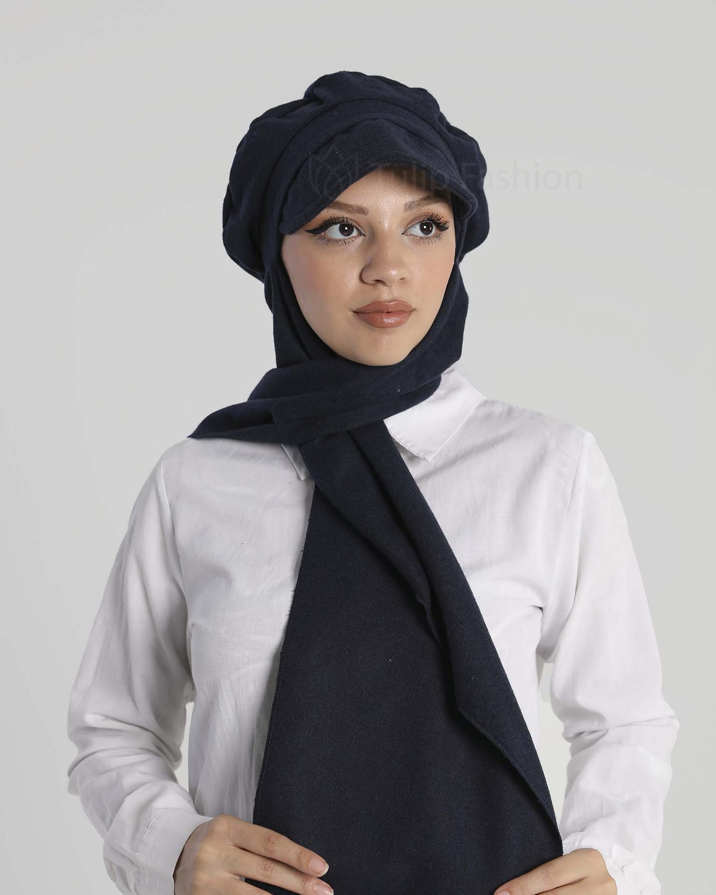 Mössa med sjal - Casandra - Midnattsblå - 4