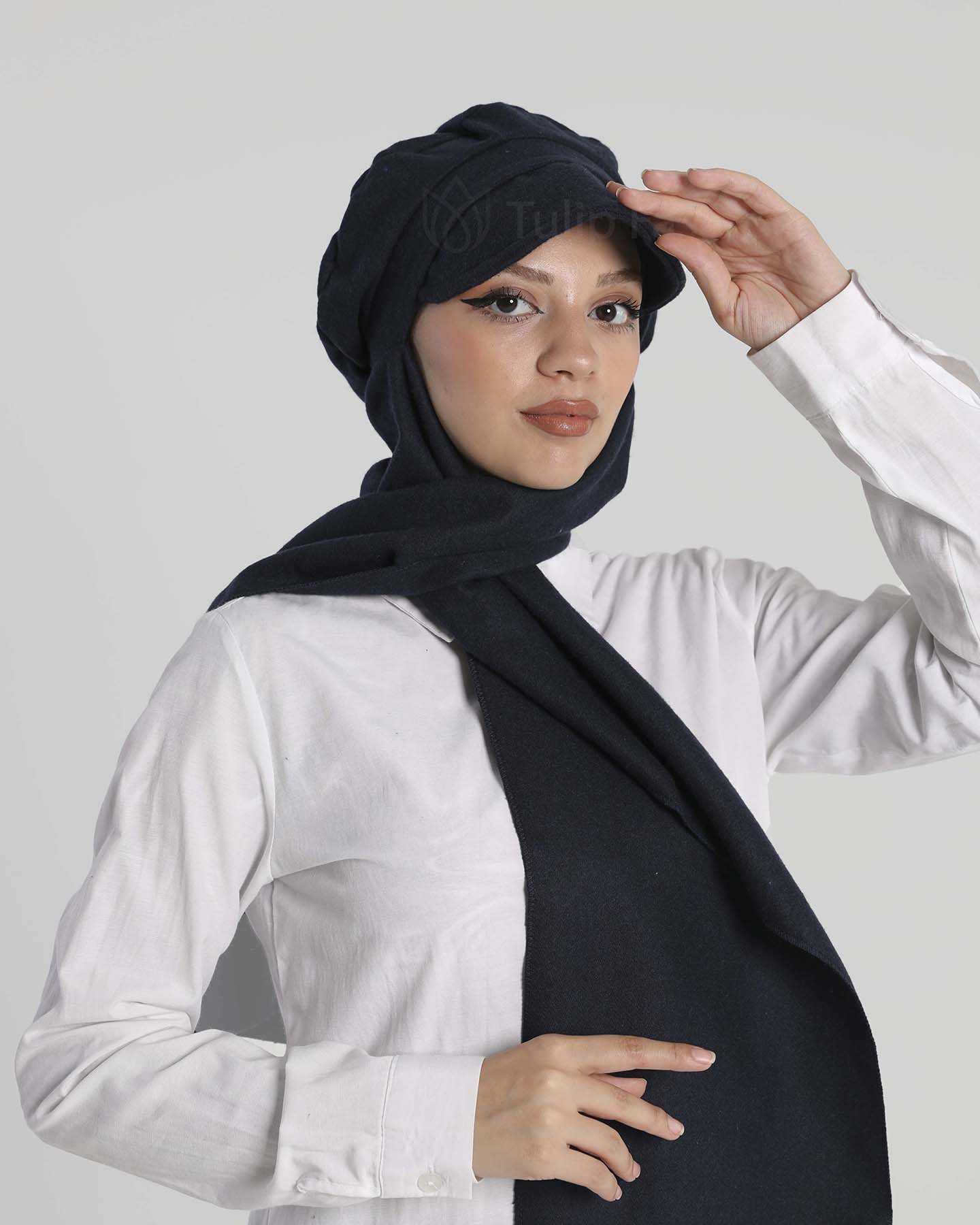 Mössa med sjal - Casandra - Midnattsblå - 3