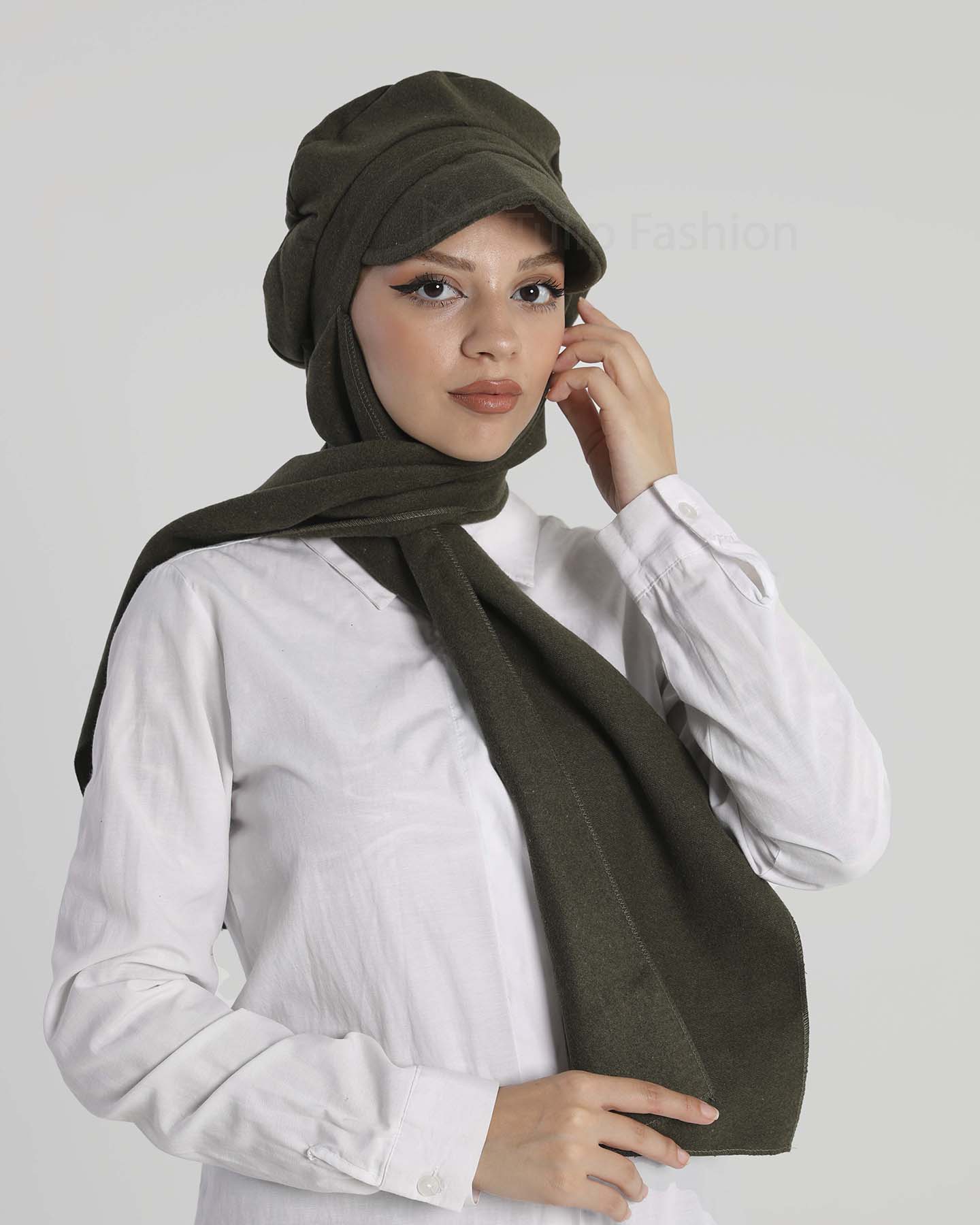 Hat with shawl - Casandra - Khaki Green - 4