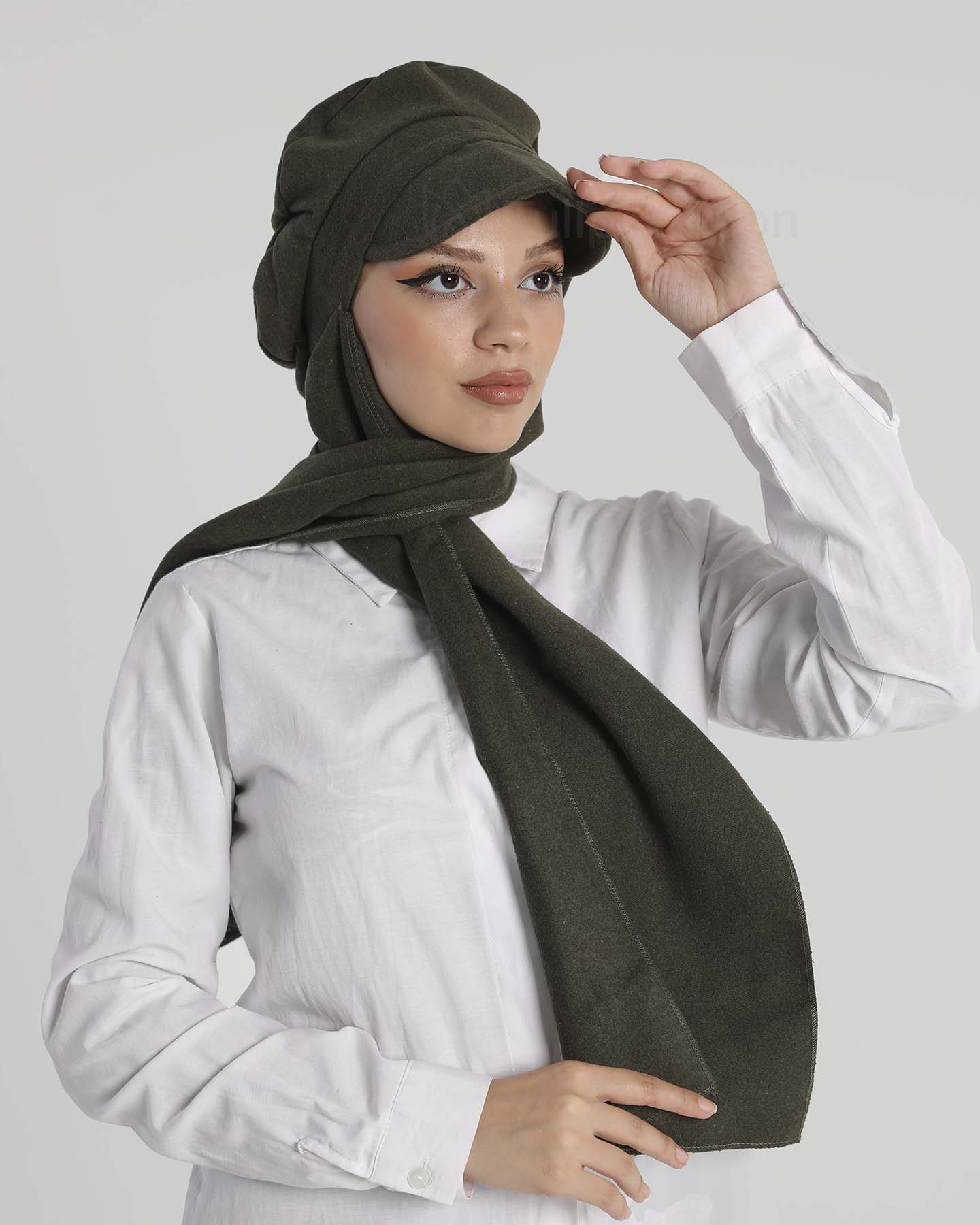 Hat with shawl - Casandra - Khaki Green - 3