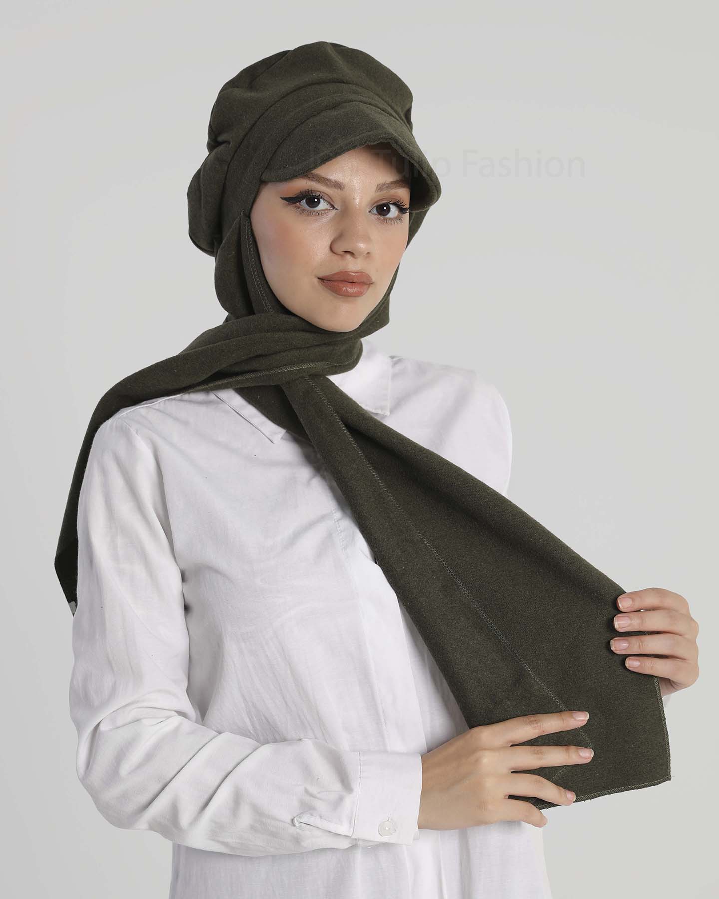 Hat with shawl - Casandra - Khaki Green - 2