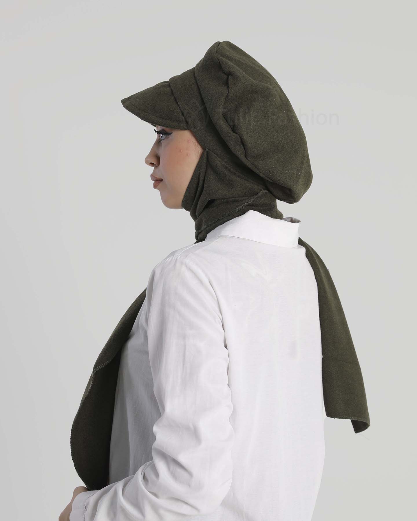 Hat with shawl - Casandra - Khaki Green - 5