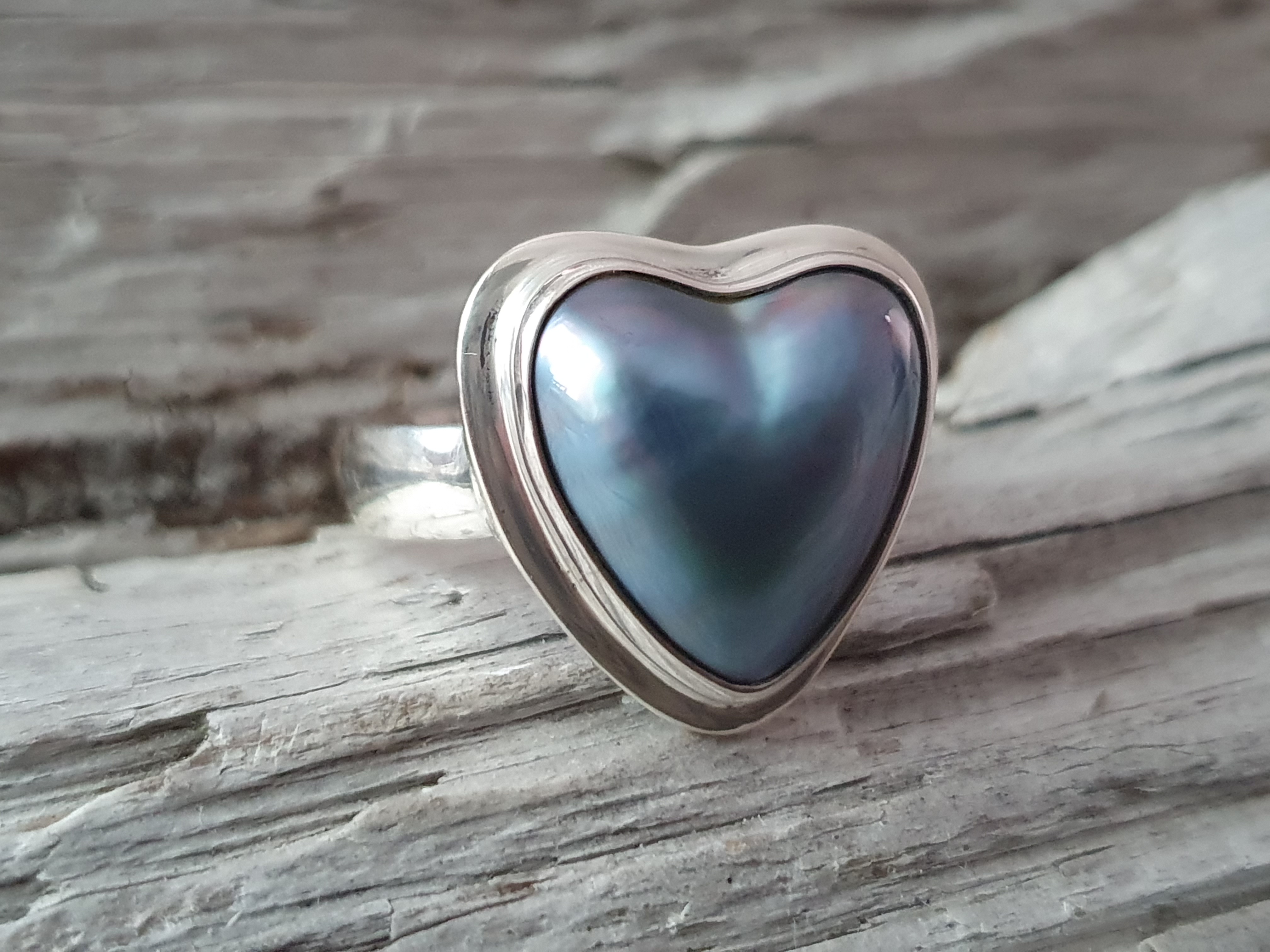 Maubepärla hjärta infärgad, ring 925-silver